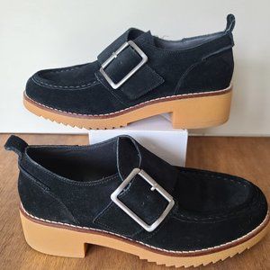 CLARKS / EDEN MID MONK BLACK SUEDE BUCKLE SHOES / Women Size